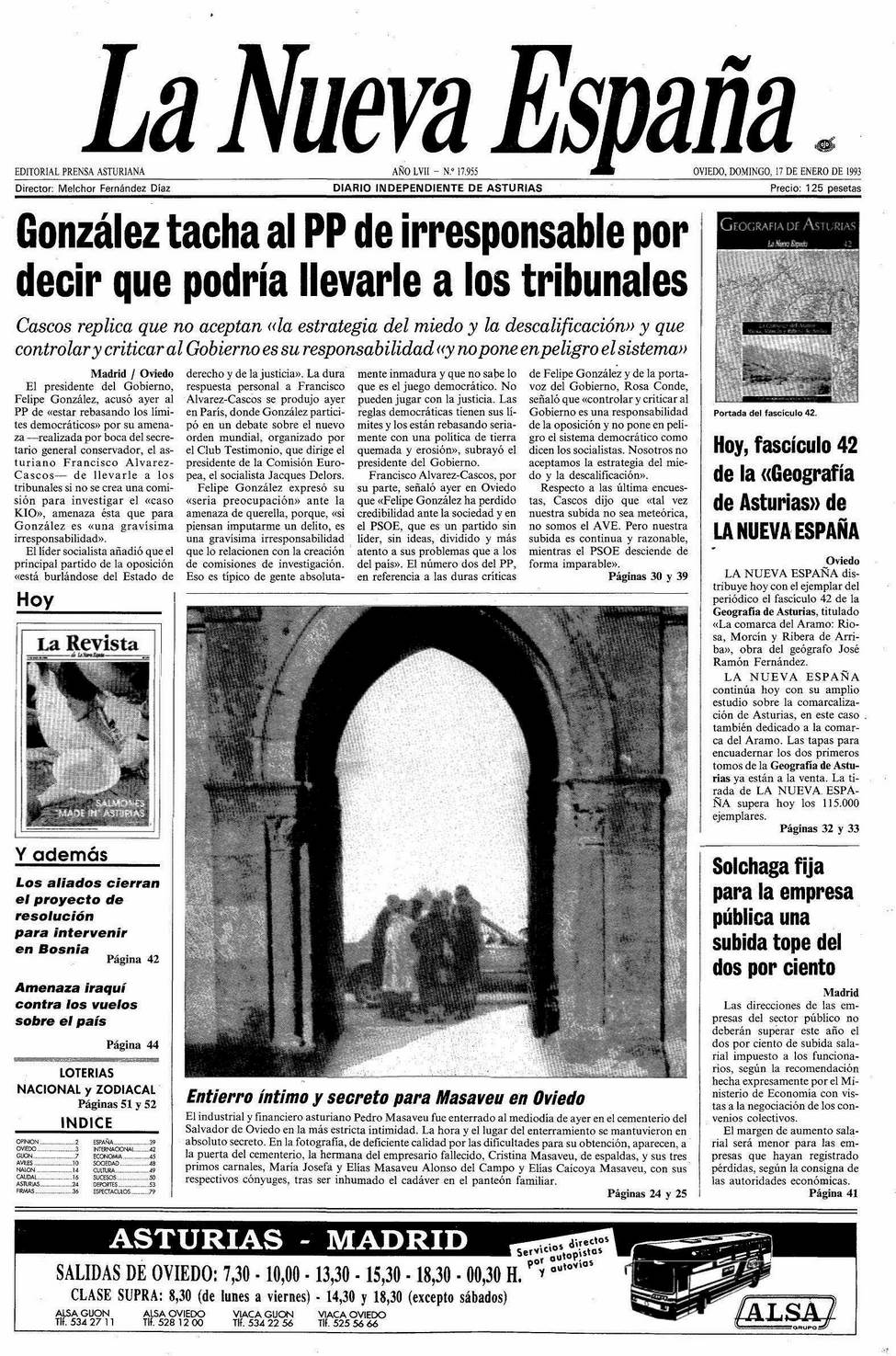 Portada del Domingo, 17 de Enero de 1993