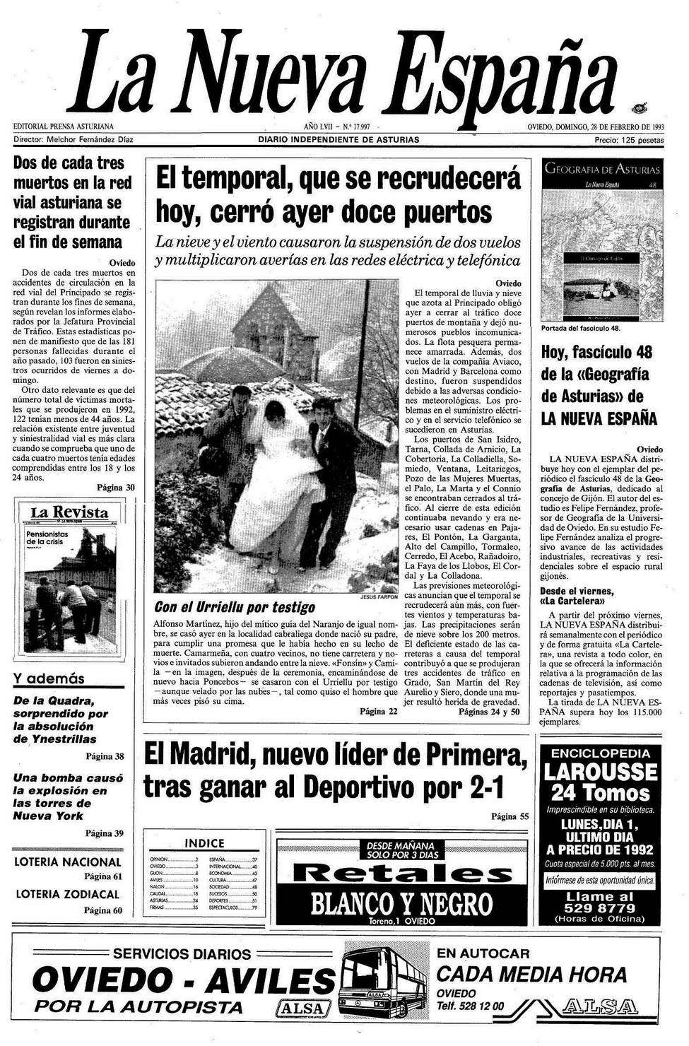 Portada del Domingo, 28 de Febrero de 1993