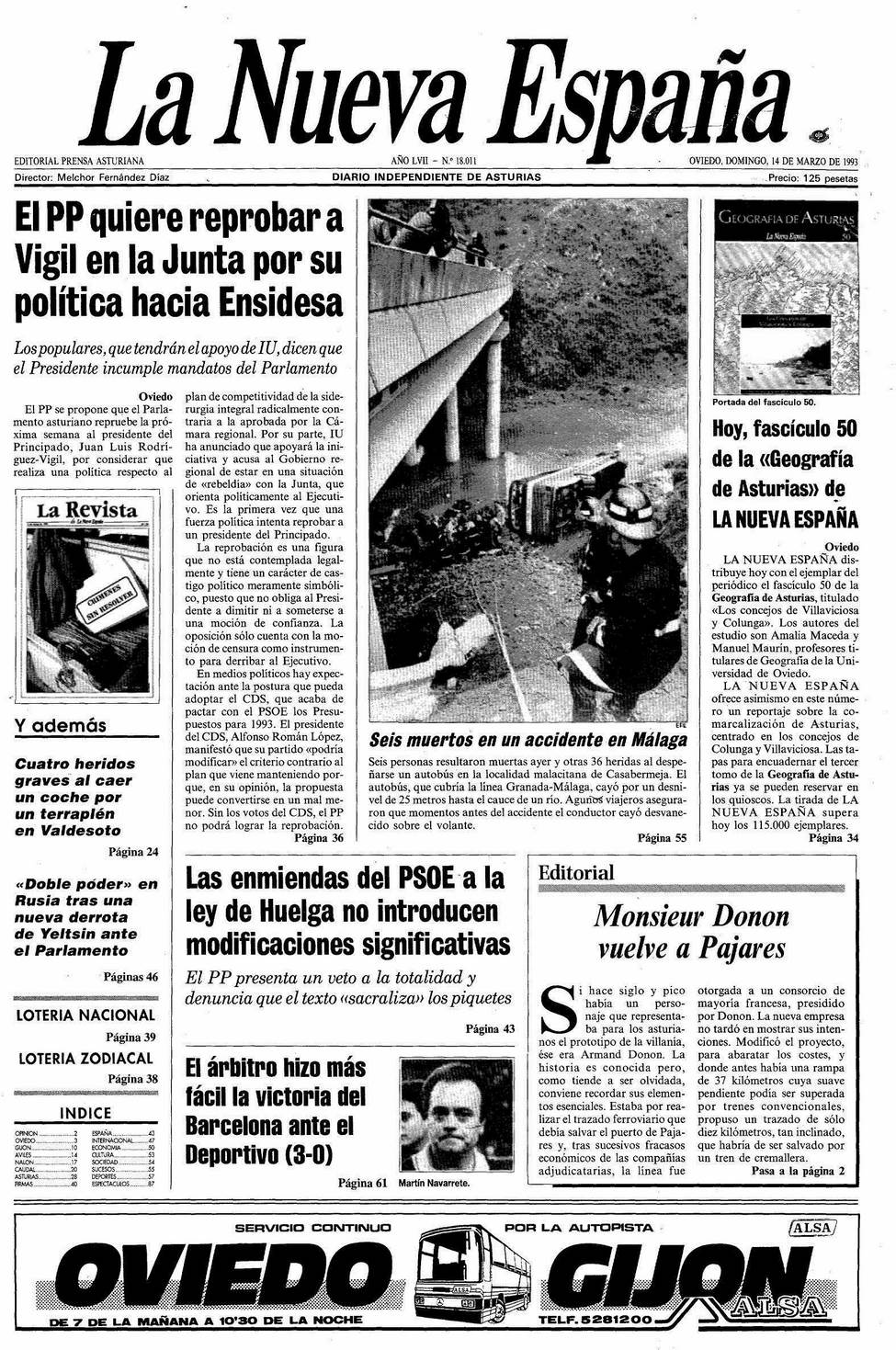 Portada del Domingo, 14 de Marzo de 1993