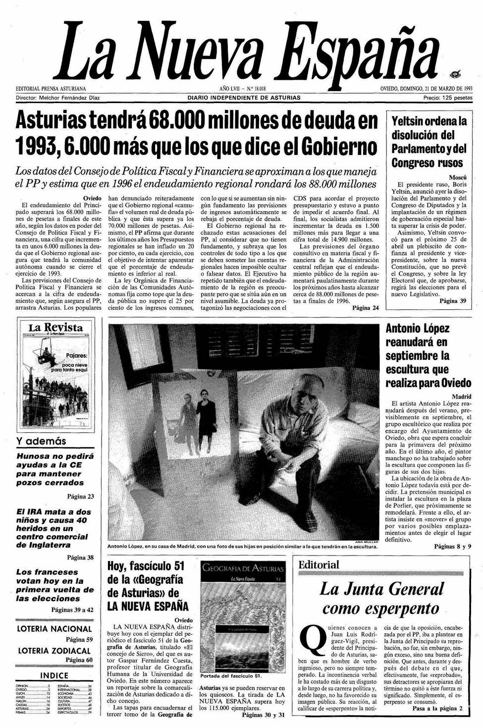Portada del Domingo, 21 de Marzo de 1993