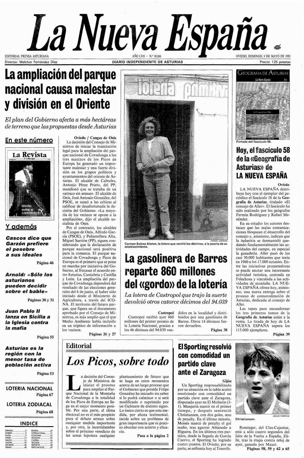 Portada del Domingo, 9 de Mayo de 1993