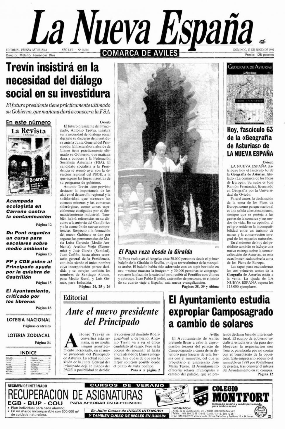 Portada del Domingo, 13 de Junio de 1993