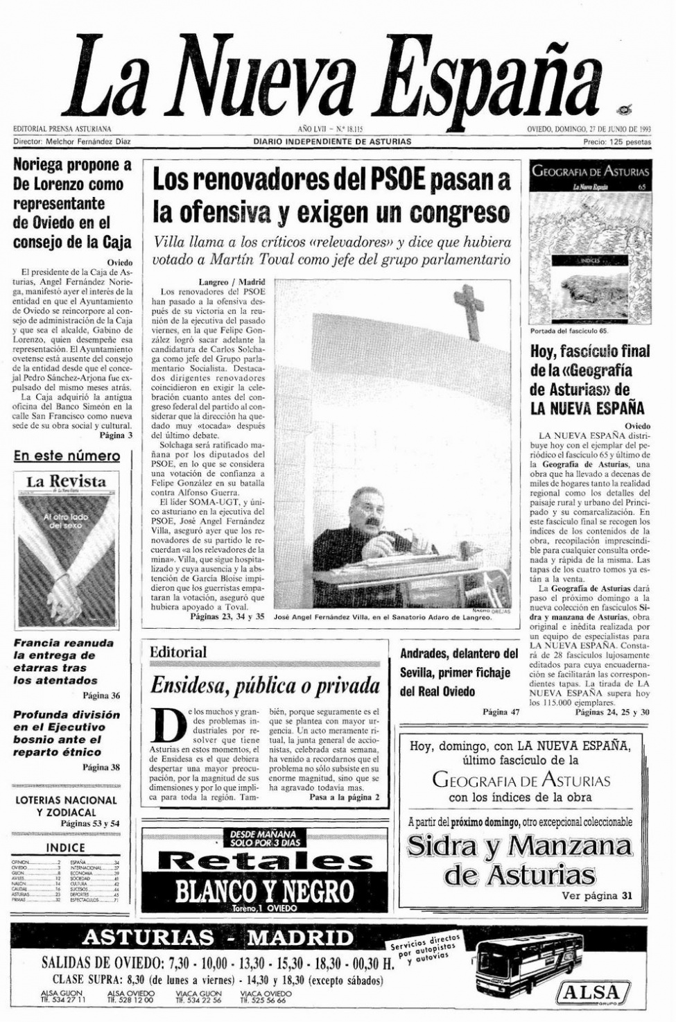 Portada del Domingo, 27 de Junio de 1993