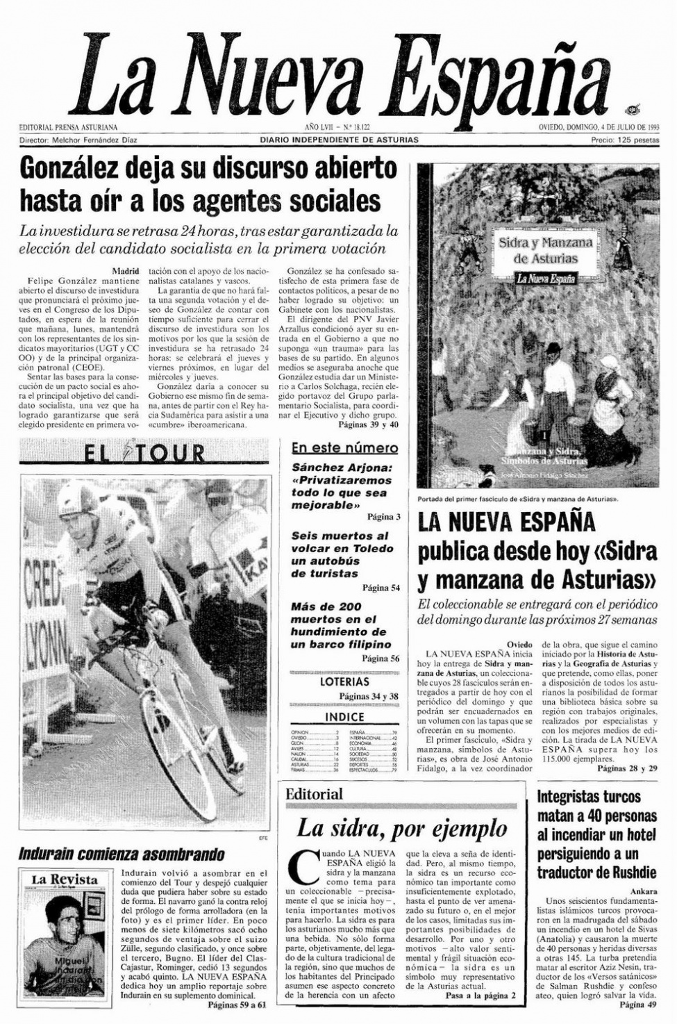 Portada del Domingo, 4 de Julio de 1993