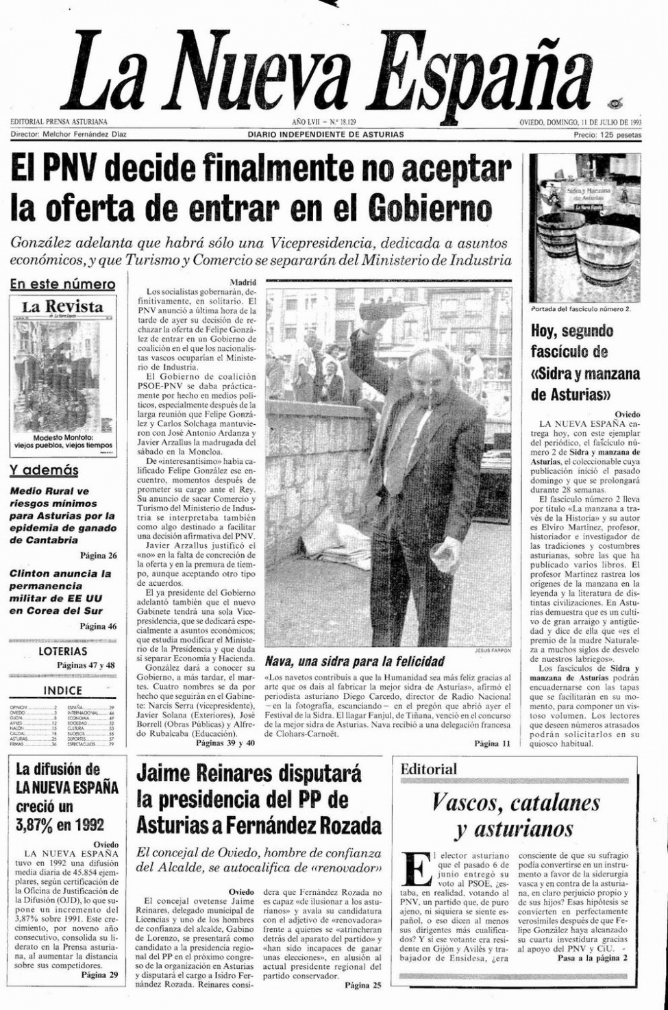 Portada del Domingo, 11 de Julio de 1993