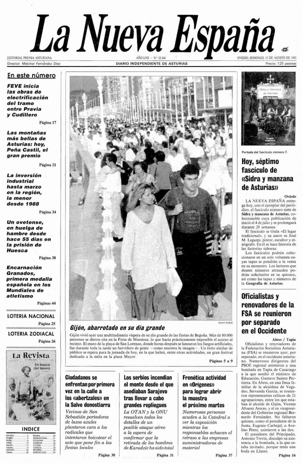 Portada del Domingo, 15 de Agosto de 1993