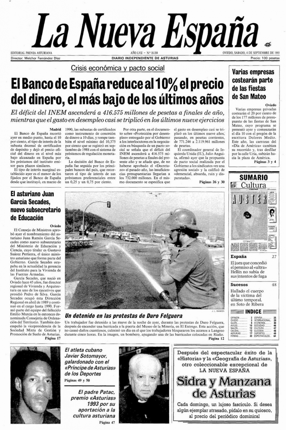 Portada del Sábado, 4 de Septiembre de 1993