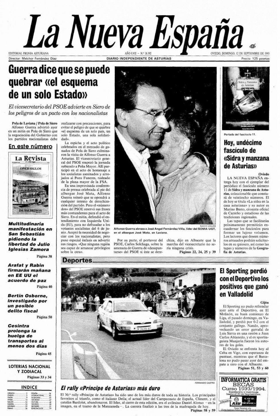 Portada del Domingo, 12 de Septiembre de 1993