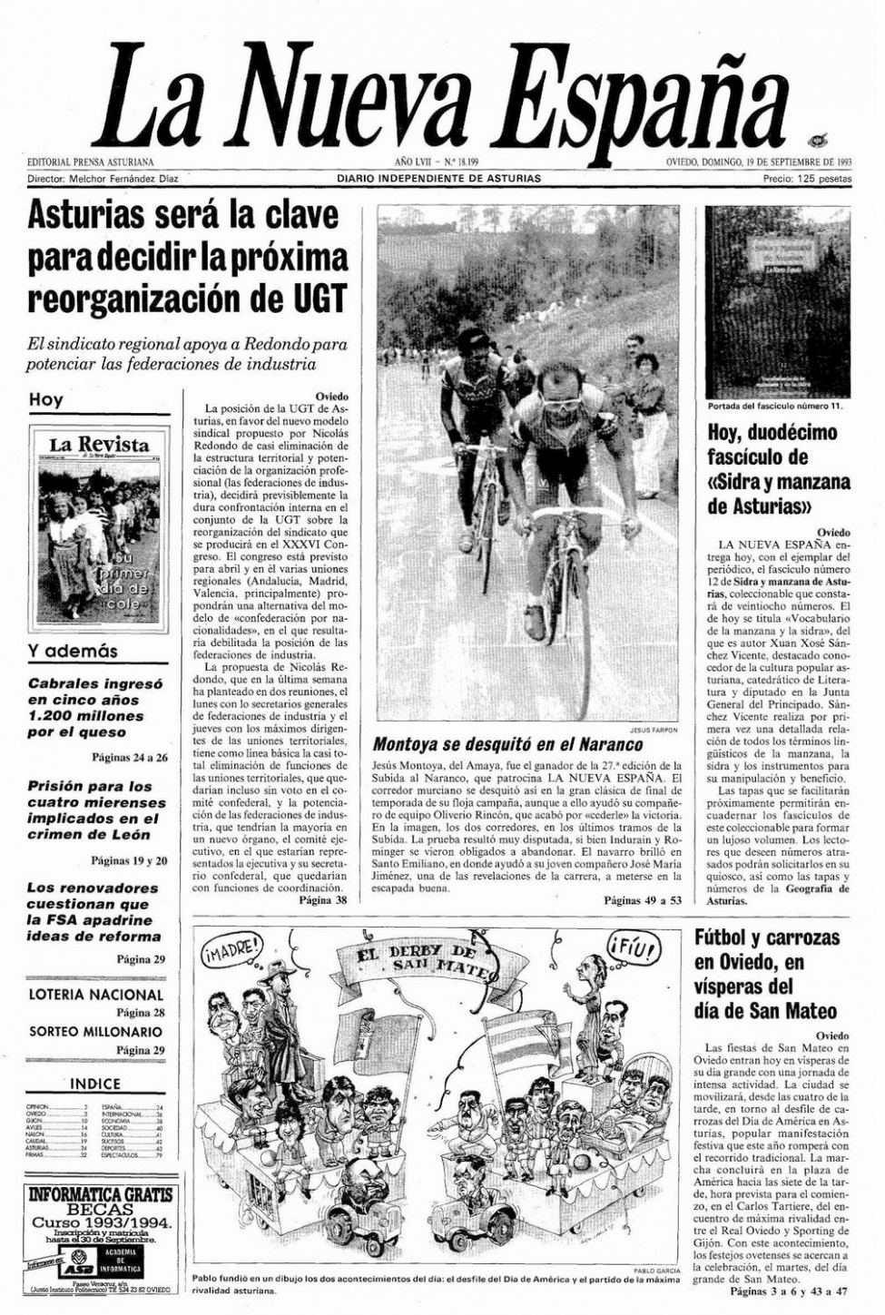 Portada del Domingo, 19 de Septiembre de 1993