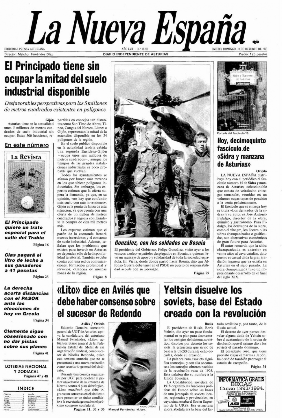 Portada del Domingo, 10 de Octubre de 1993