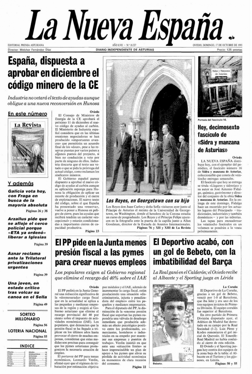 Portada del Domingo, 17 de Octubre de 1993