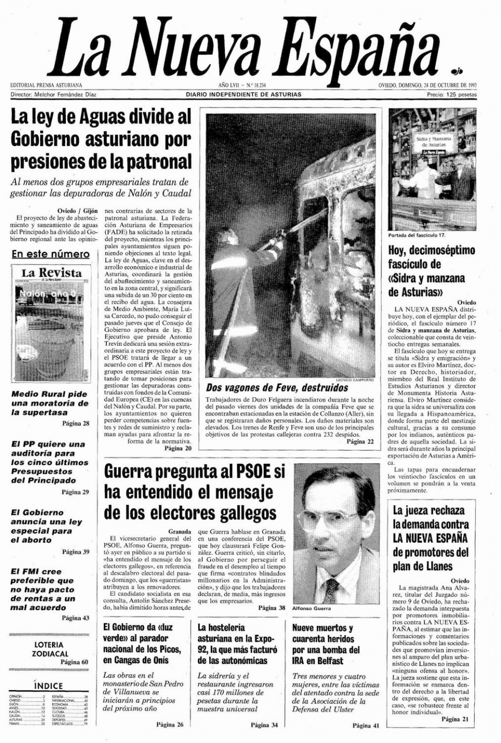 Portada del Domingo, 24 de Octubre de 1993