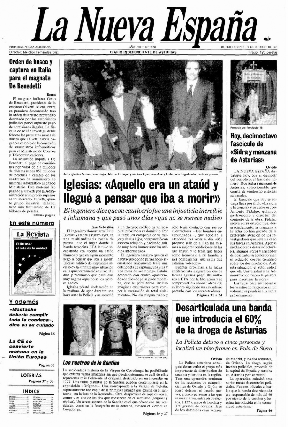 Portada del Domingo, 31 de Octubre de 1993