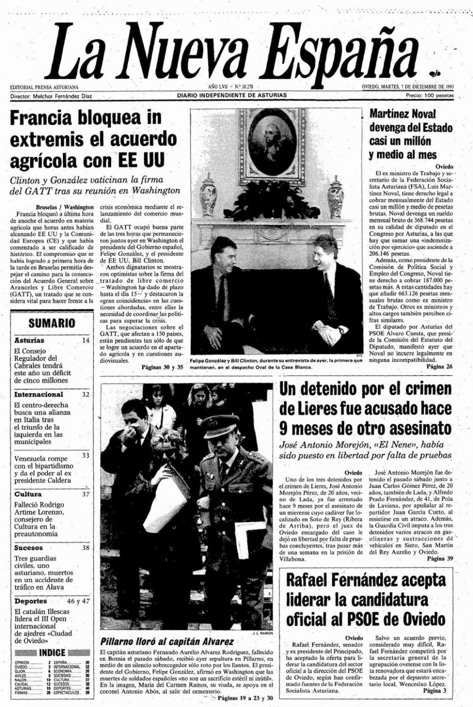 Portada del Martes, 7 de Diciembre de 1993