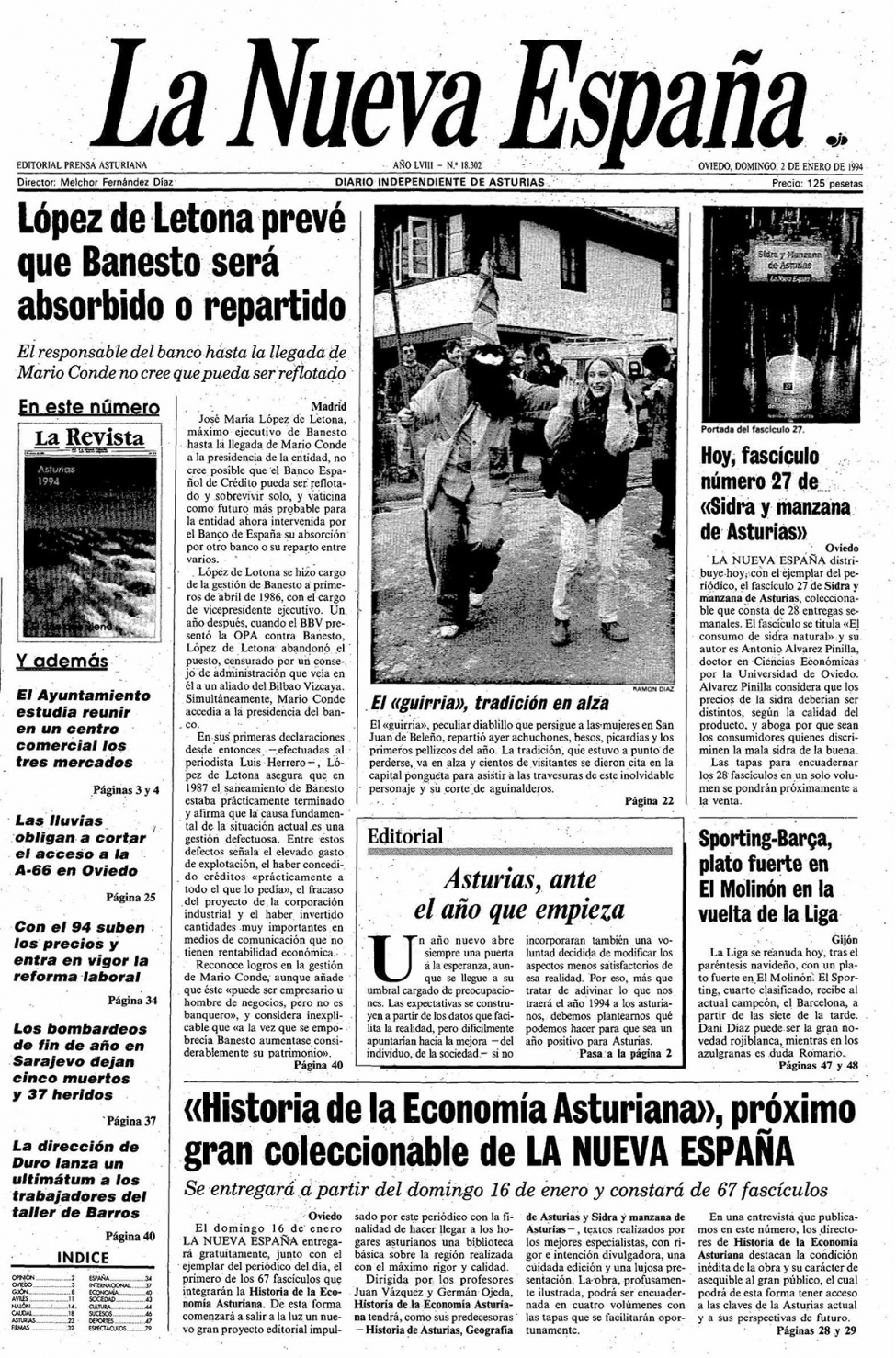 Portada del Domingo, 2 de Enero de 1994