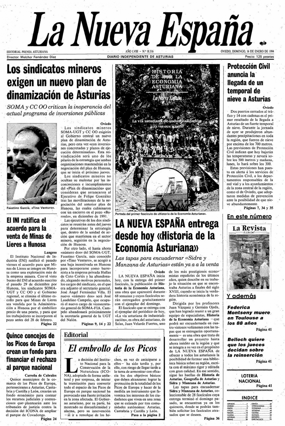 Portada del Domingo, 16 de Enero de 1994