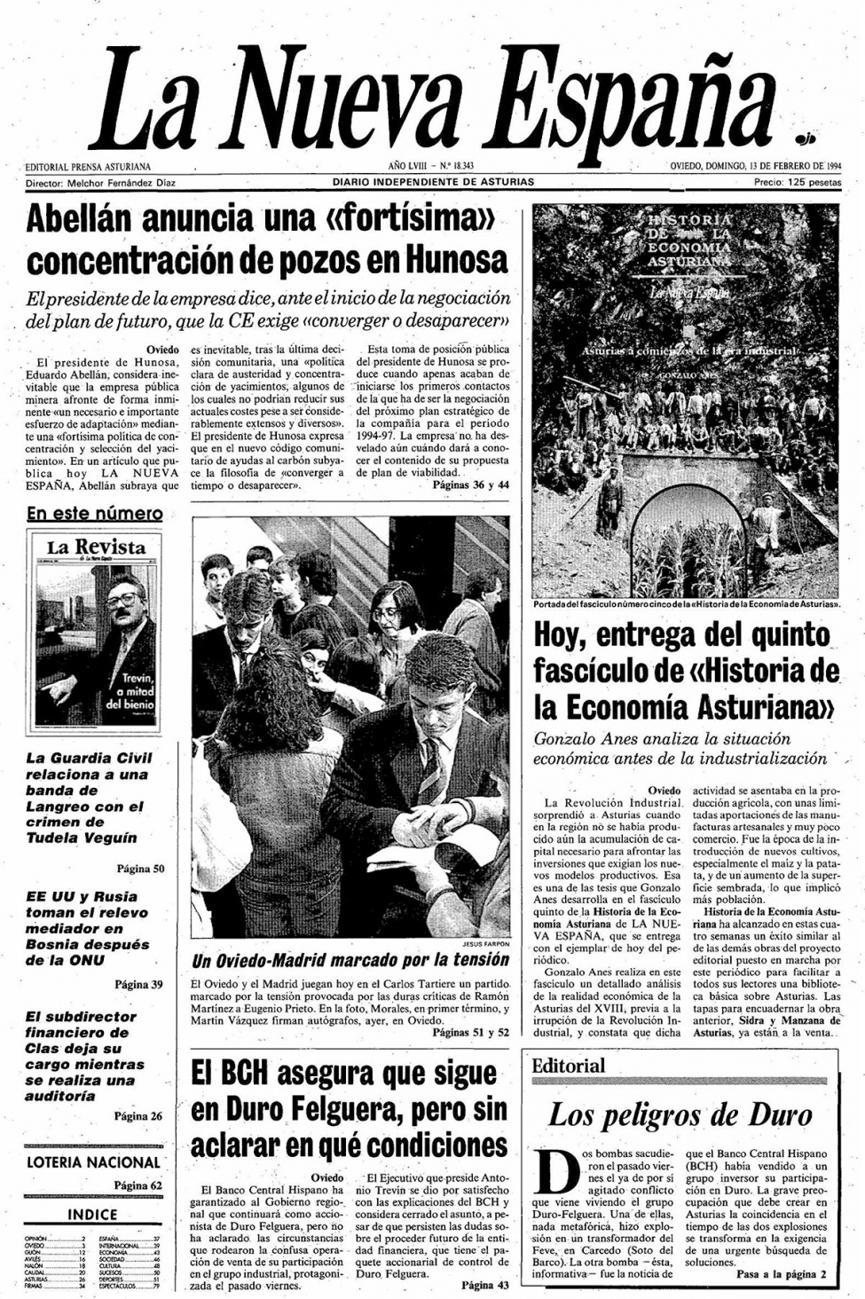 Portada del Domingo, 13 de Febrero de 1994