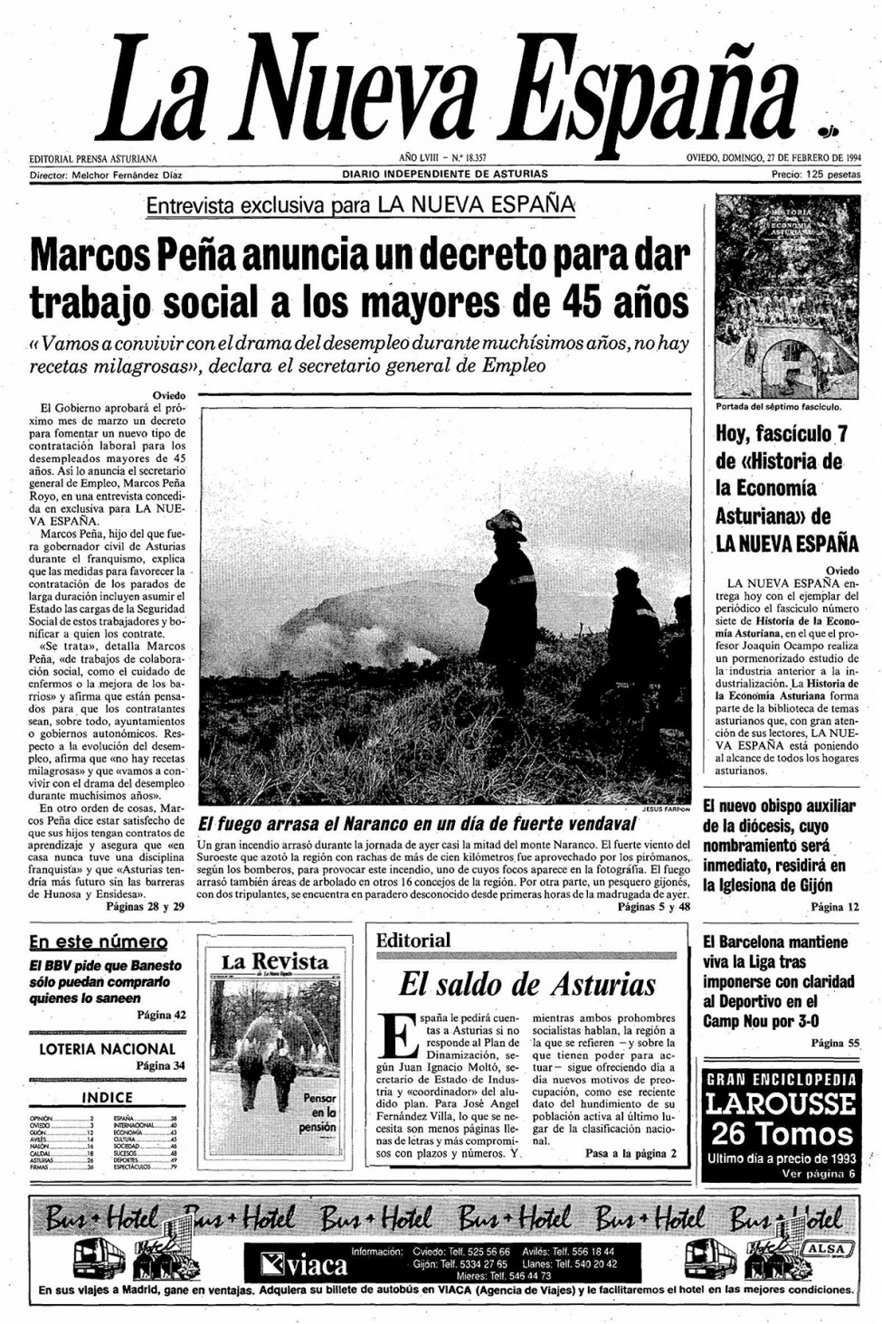 Portada del Domingo, 27 de Febrero de 1994