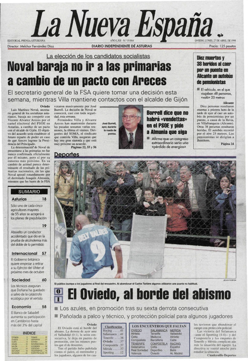 Portada Miércoles, 27 de Abril de 1994 - Portadas de La Nueva España LNE.es