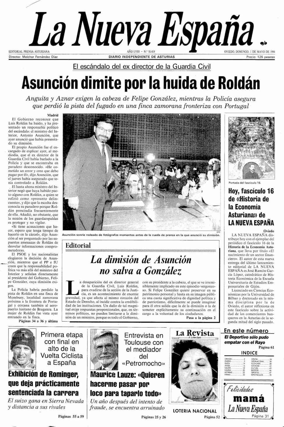 Portada del Domingo, 1 de Mayo de 1994