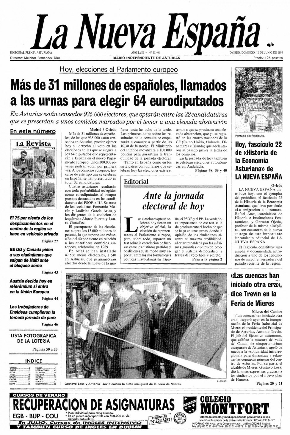 Portada del Domingo, 12 de Junio de 1994