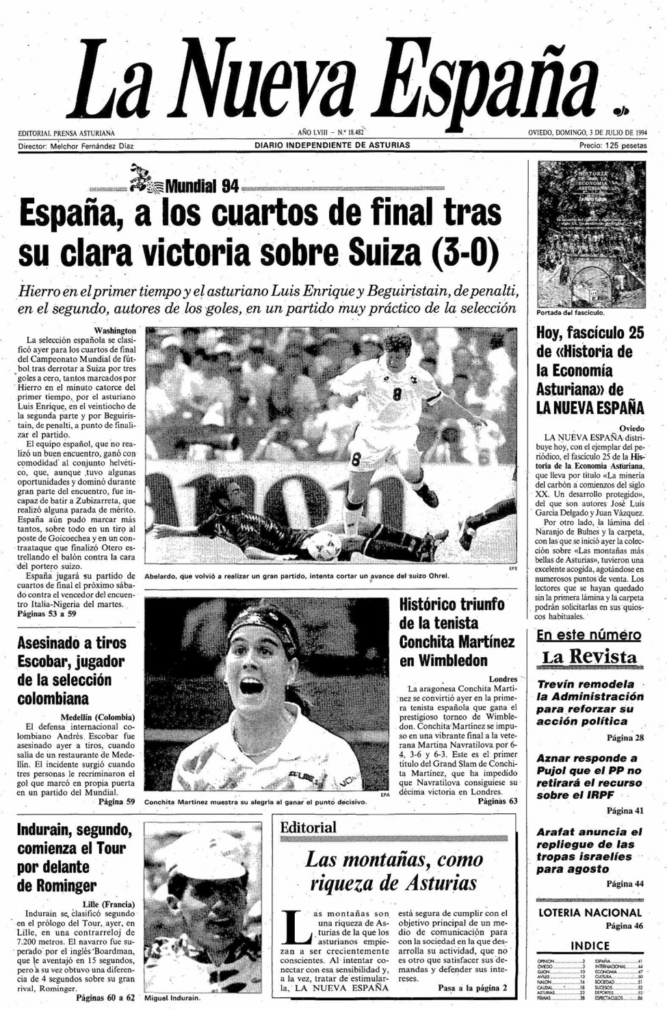 Portada del Domingo, 3 de Julio de 1994