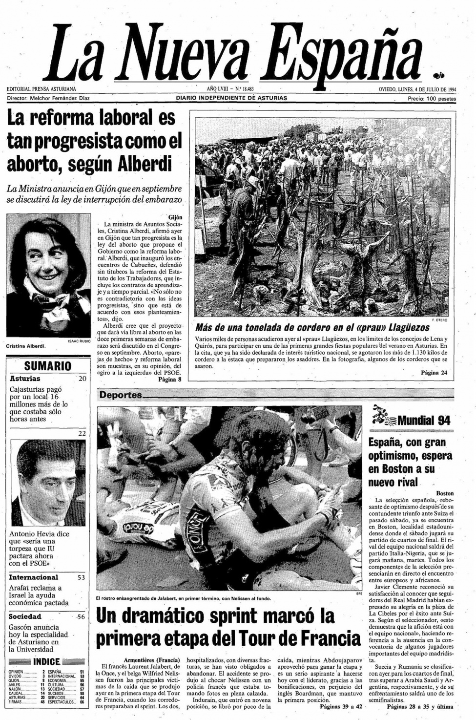 Portada del Lunes, 4 de Julio de 1994