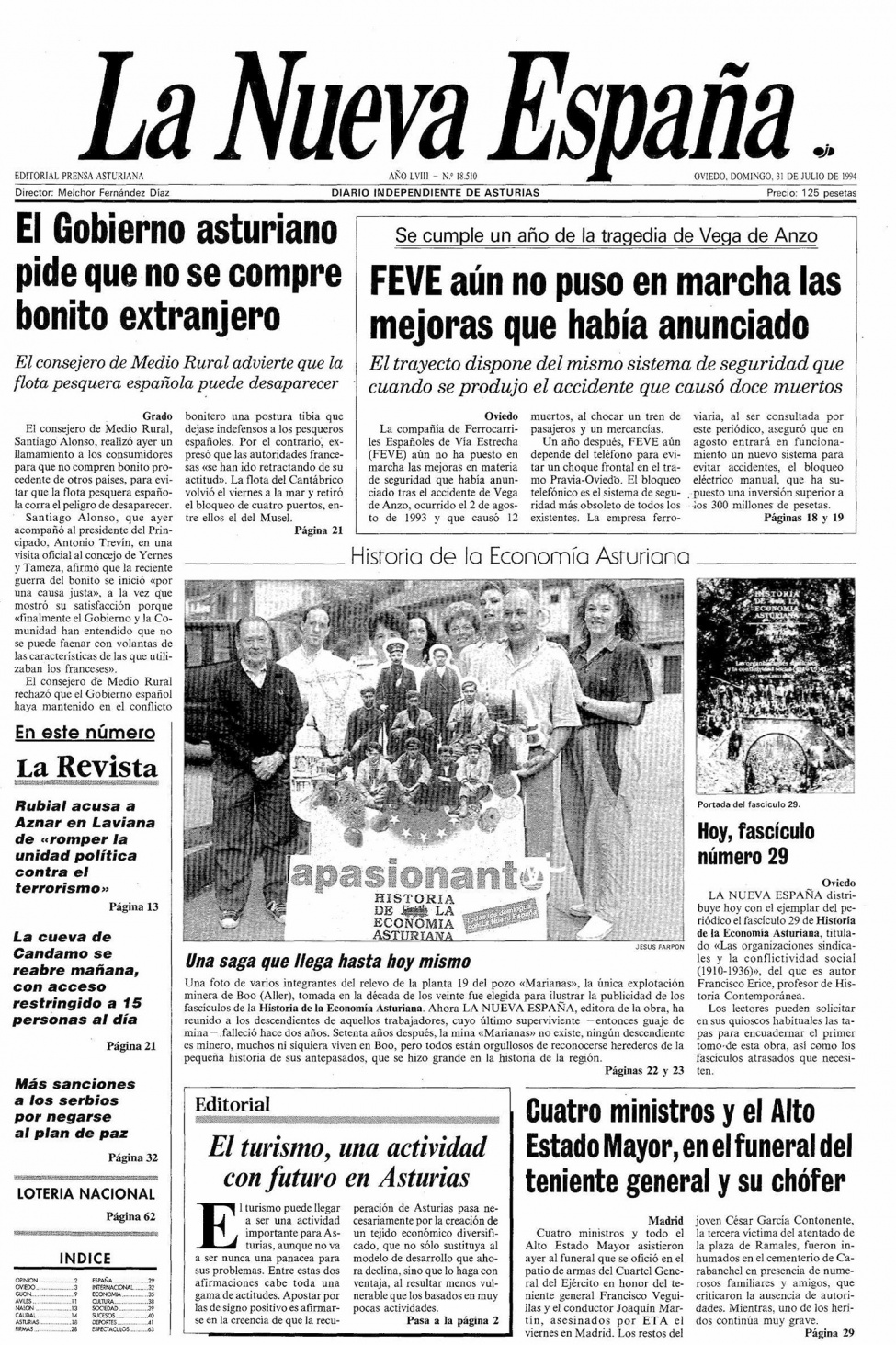 Portada del Domingo, 31 de Julio de 1994