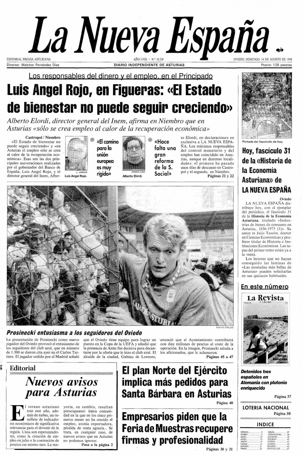 Portada del Domingo, 14 de Agosto de 1994