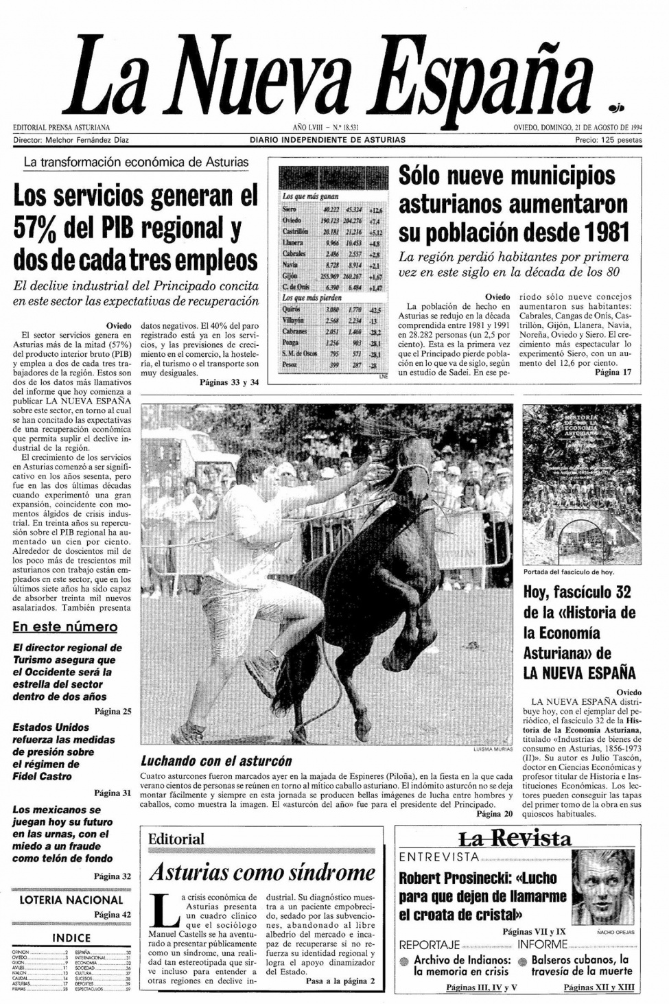 Portada del Domingo, 21 de Agosto de 1994