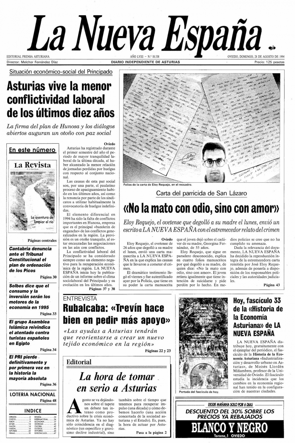 Portada del Domingo, 28 de Agosto de 1994
