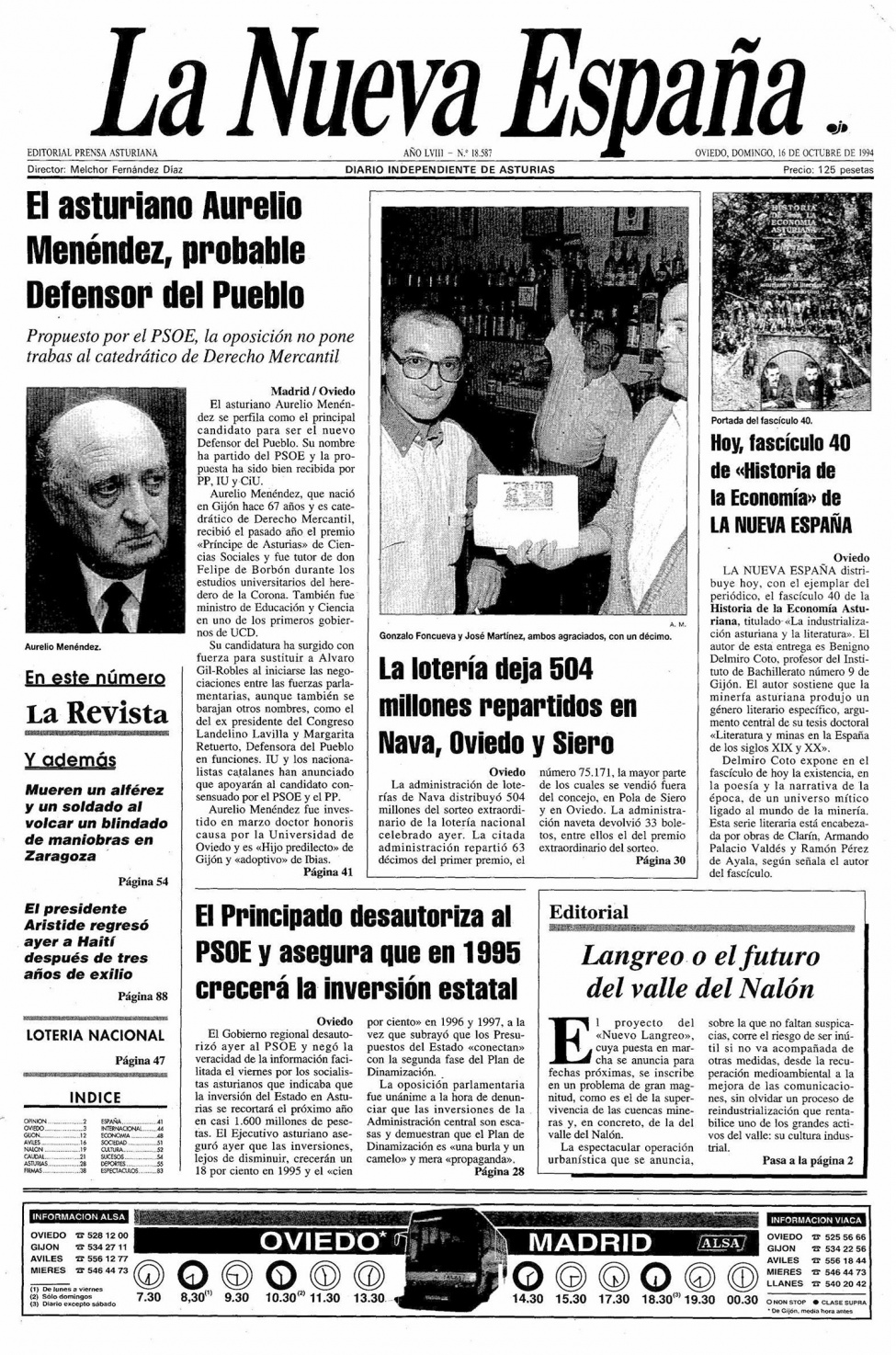 Portada del Domingo, 16 de Octubre de 1994