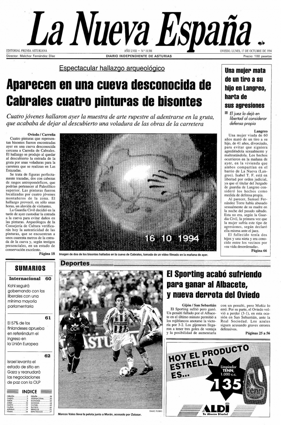 Portada del Lunes, 17 de Octubre de 1994