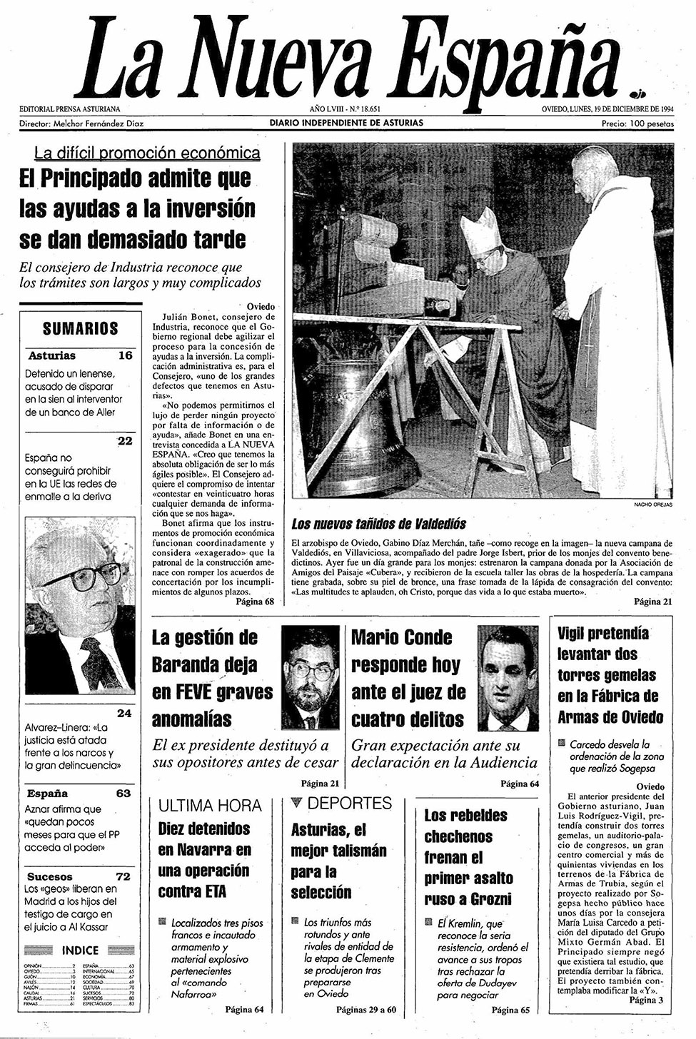 Portada del Lunes, 19 de Diciembre de 1994