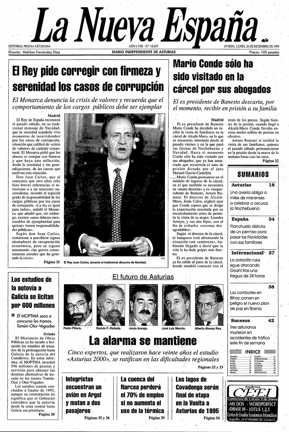 Portada del Lunes, 26 de Diciembre de 1994