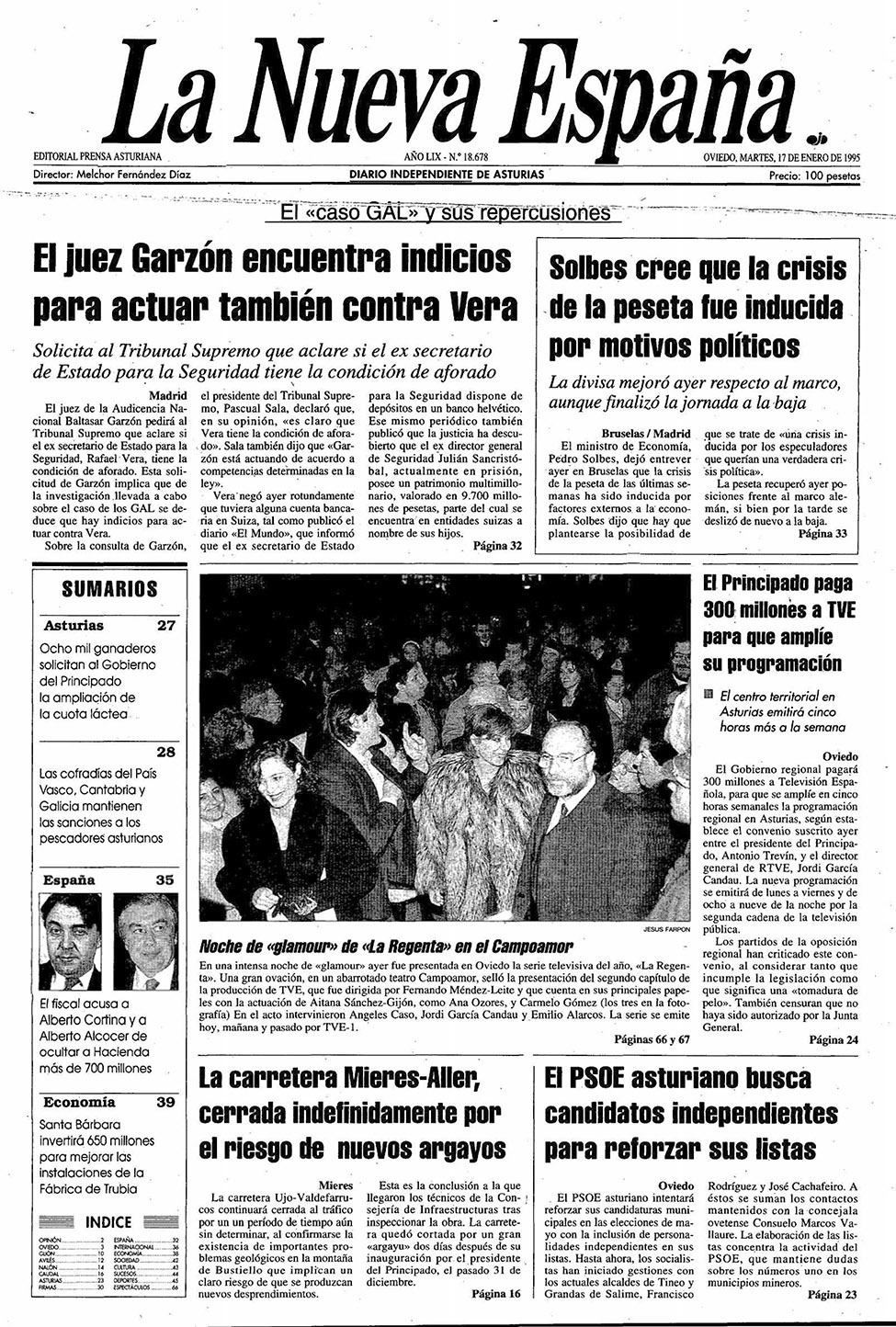 Portada del Martes, 17 de Enero de 1995
