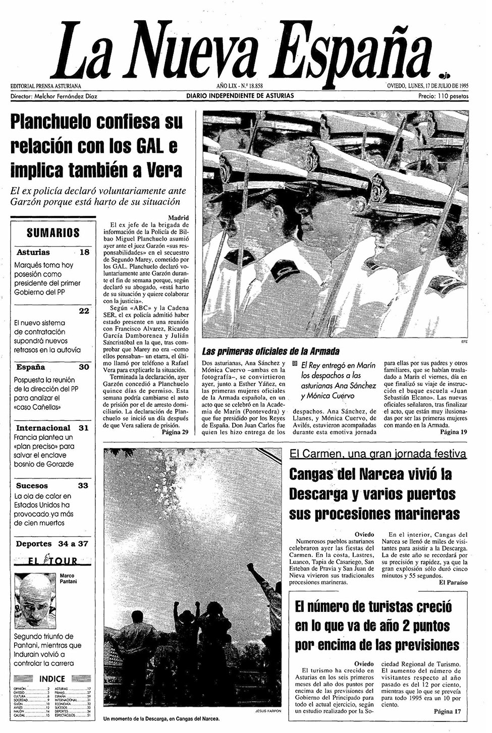 Portada del Lunes, 17 de Julio de 1995