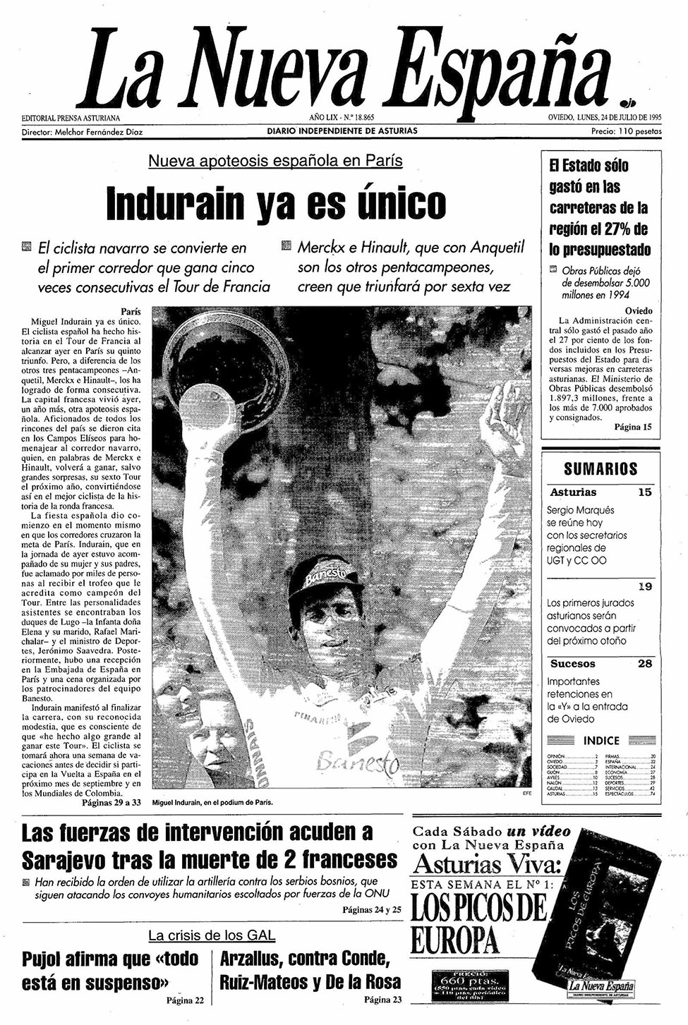 Portada del Lunes, 24 de Julio de 1995