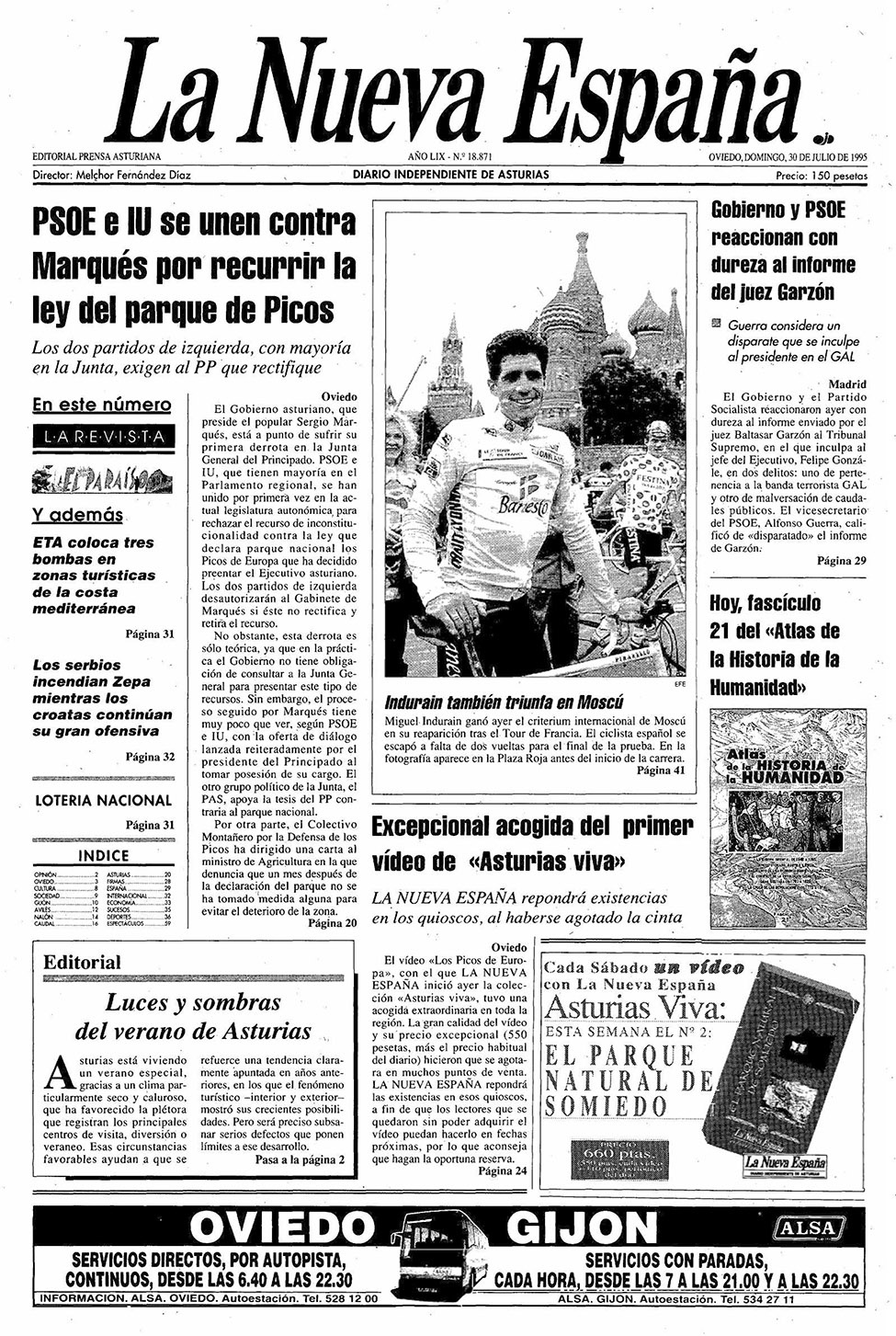 Portada del Domingo, 30 de Julio de 1995