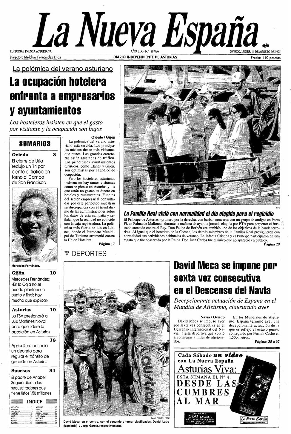 Portada del Lunes, 14 de Agosto de 1995