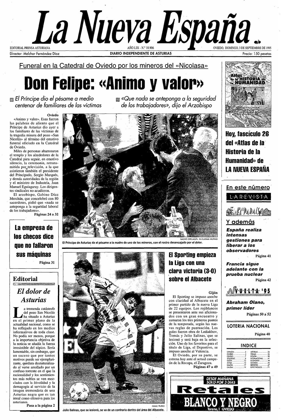 Portada del Domingo, 3 de Septiembre de 1995