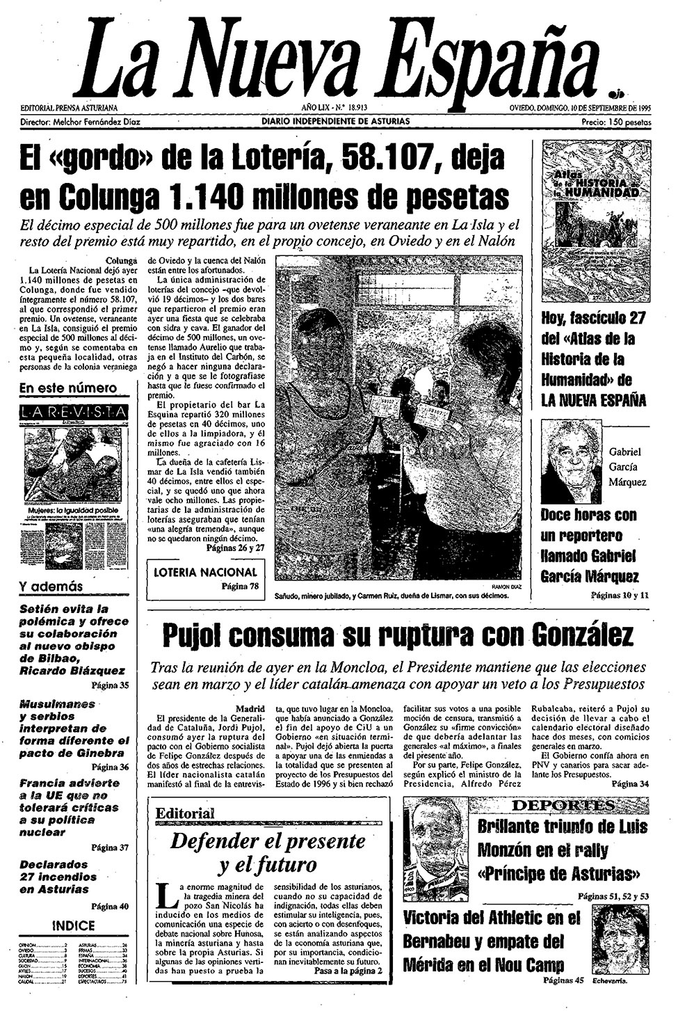 Portada del Domingo, 10 de Septiembre de 1995