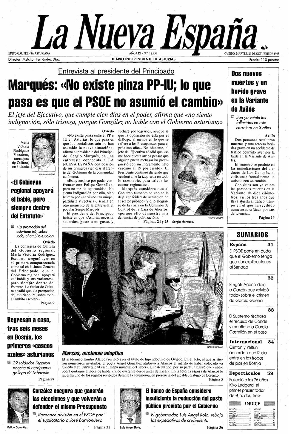 Portada del Martes, 24 de Octubre de 1995