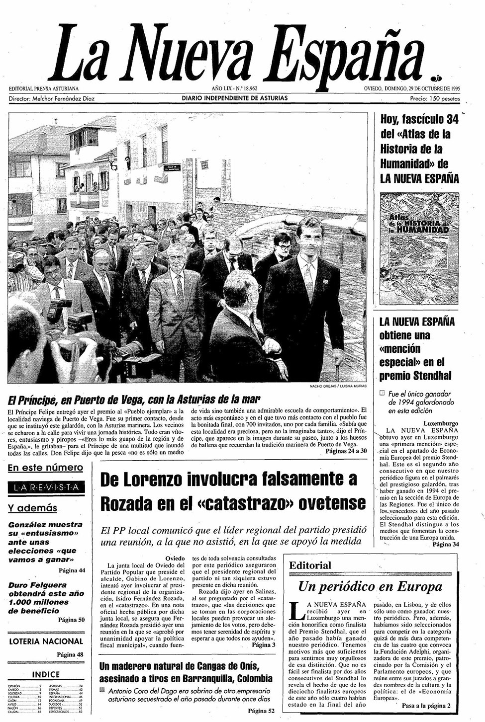 Portada del Domingo, 29 de Octubre de 1995