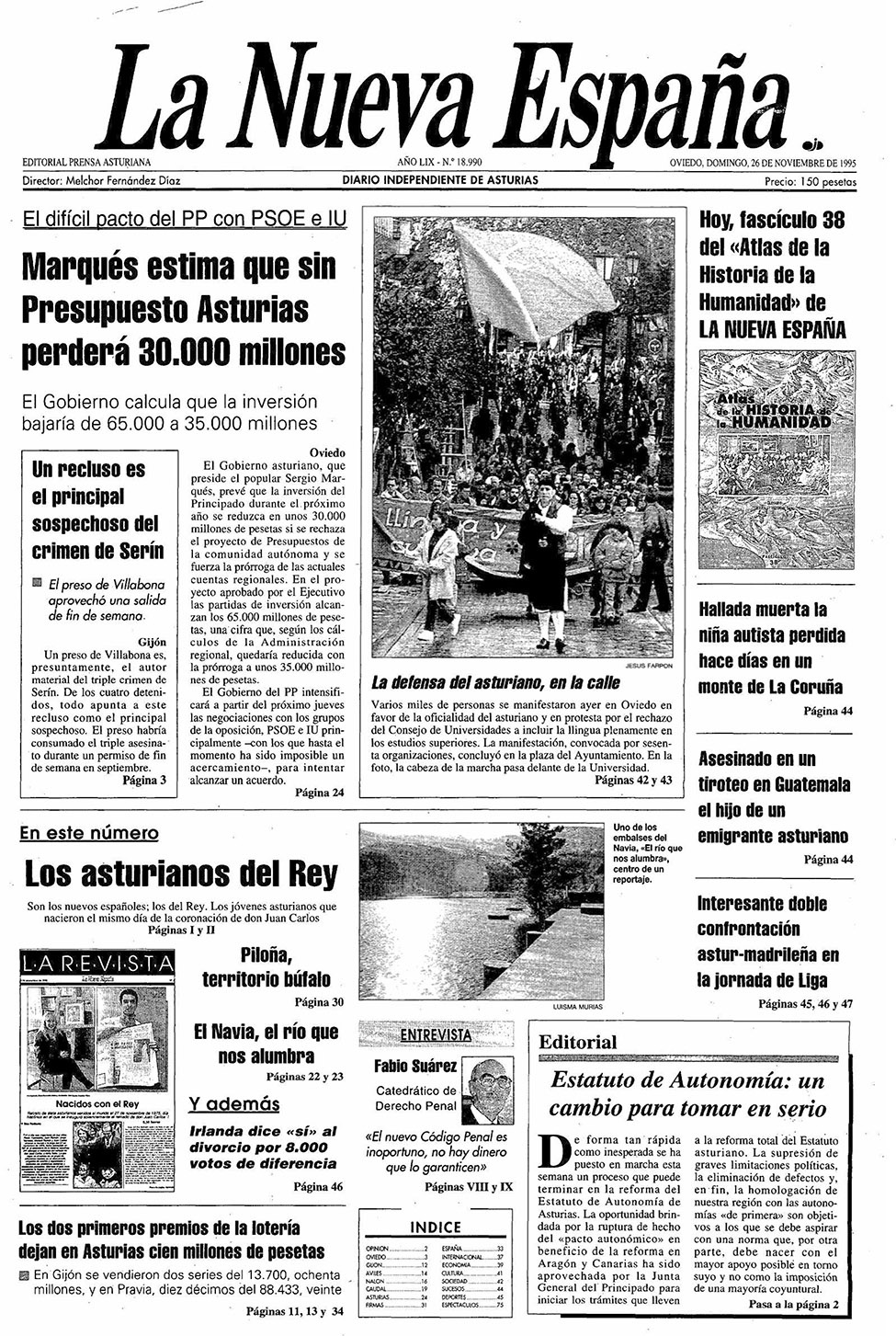 Portada del Domingo, 26 de Noviembre de 1995