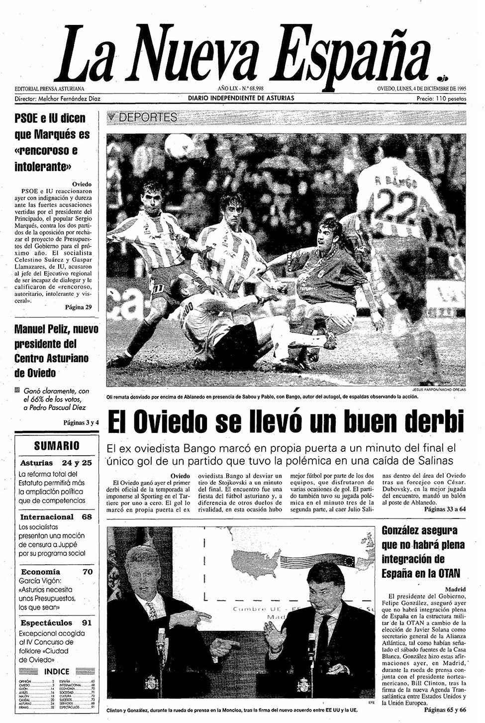 Portada del Lunes, 4 de Diciembre de 1995