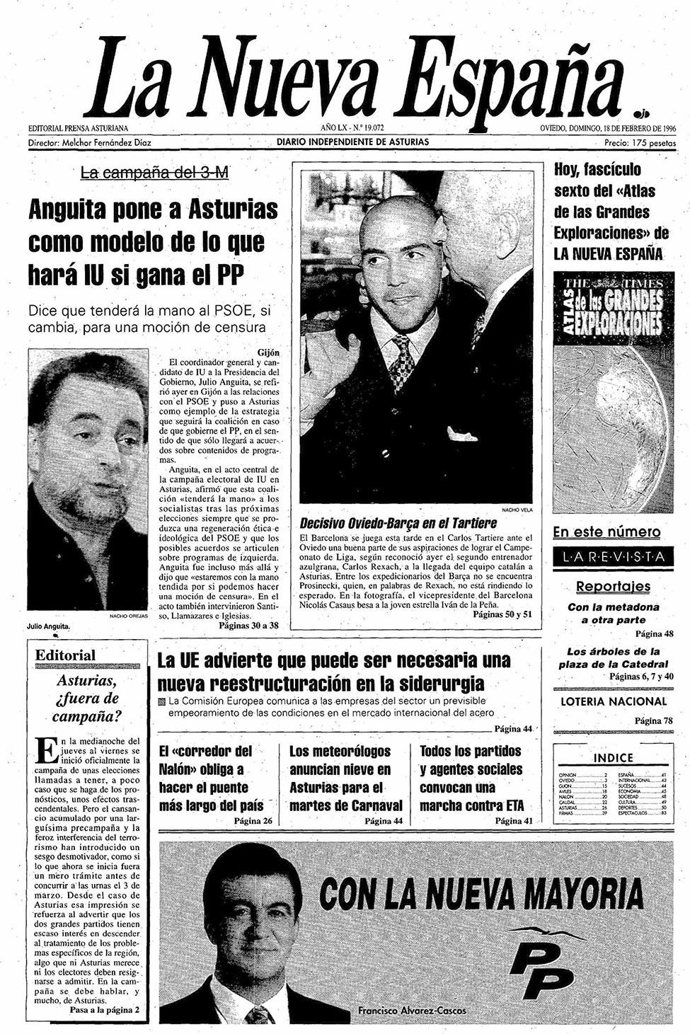Portada del Domingo, 18 de Febrero de 1996