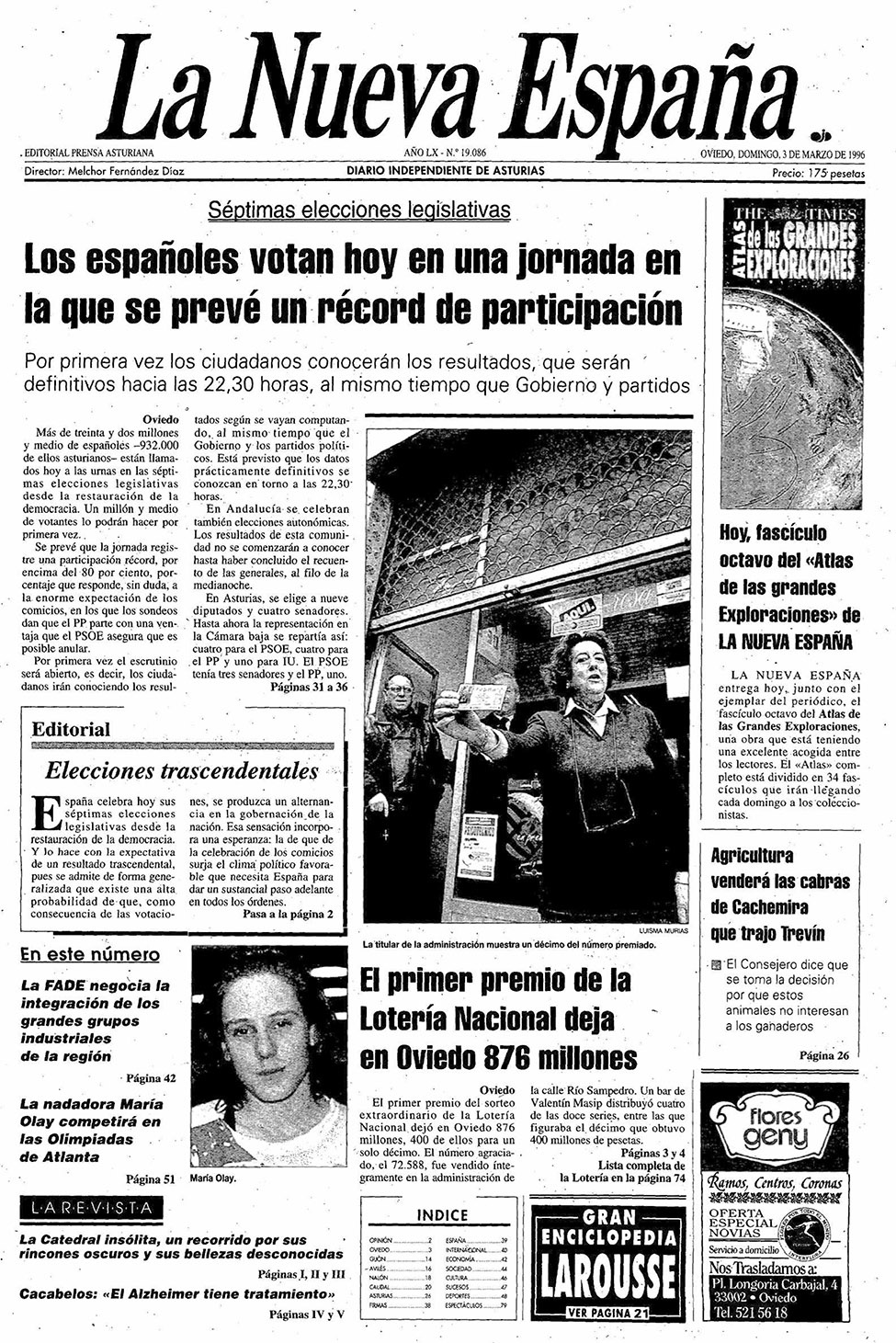 Portada del Domingo, 3 de Marzo de 1996