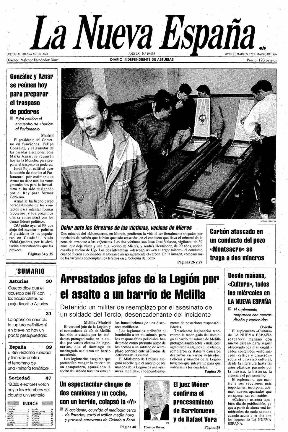 Portada del Martes, 12 de Marzo de 1996