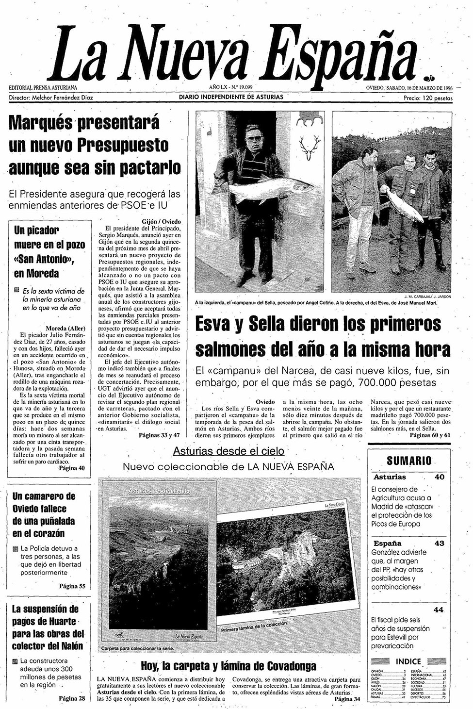 Portada del Sábado, 16 de Marzo de 1996